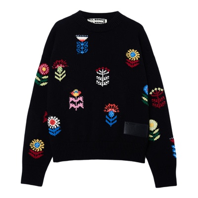 ALLBEINGS撞色花卉提花毛衣外套