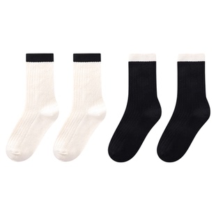 林卡女士袜子冬季厚款超软舒适保暖拼色提纹羊绒长筒袜女生2双装