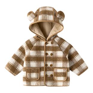 嘟嘟家宝宝连帽大衣冬款儿童格子毛呢外套秋冬男童女童冬装上衣潮