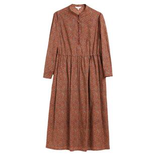 蒲PUKKA 文艺复古中式小立领印花高腰显瘦印花连衣裙春夏新款