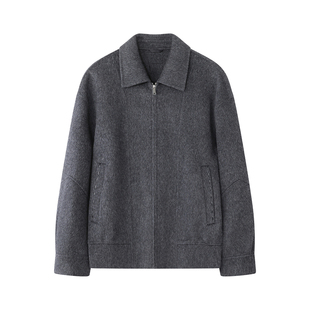 绅士风羊毛双面呢纯羊毛翻领夹克男士商务休闲拉链保暖毛呢外套冬