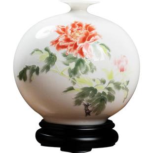 东方泥土《花开富贵》新中式手绘花瓶摆件德化白瓷陶瓷客厅装饰品