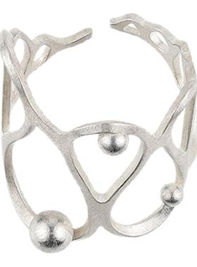 浮游褶光S925几何镂空蕾丝戒指