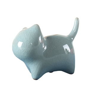 陶瓷摆件纸镇财气笔架笔搁汝窑萌小猫可爱茶宠可养开片小摆设猫咪