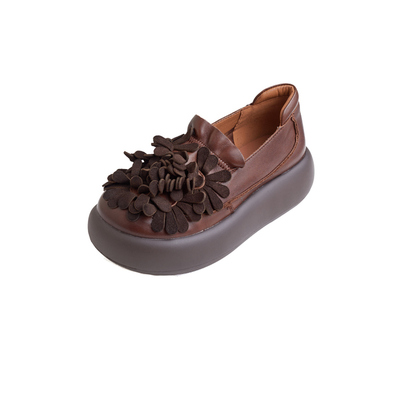 真皮不累脚厚底一脚蹬坡跟单鞋女