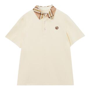 eland kids衣恋童装男童POLO衫夏季格纹翻领短袖学院风刺绣T恤