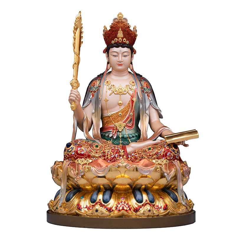 纯铜文殊普贤菩萨佛像珐琅彩文殊师智利像华严三圣普贤像祝福摆件