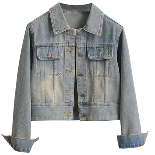 矮个子美式复古小香风短款牛仔外套女春秋款2025设计感小众夹克潮