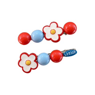 韩系红蓝撞色花朵发夹女2026新款高端刘海侧边夹前额碎发发卡头饰