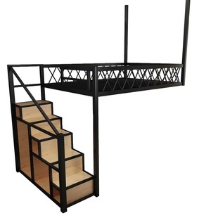 铁艺床上层下空简约现代省小空间高架双层上床下桌北欧复式二楼床