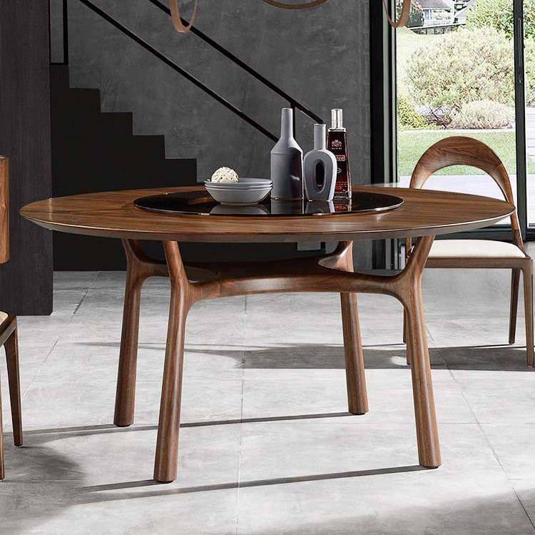 北美黑胡桃木圆形餐桌北欧轻奢钢化玻璃家用大圆桌简约现代餐桌椅,住宅家具,玻璃餐桌,淘宝优惠券,粉丝福利购,淘宝优惠卷