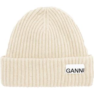 GANNI女士 经典款 logo保暖羊毛混纺毛线帽针织帽