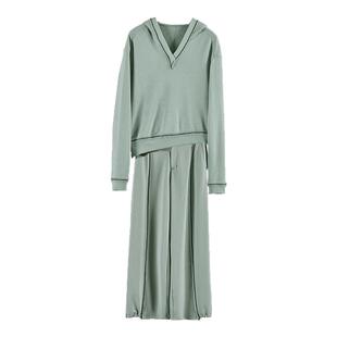 日着原创侠湘绿纯棉连帽卫衣套装2026新款春季时尚休闲女款两件套