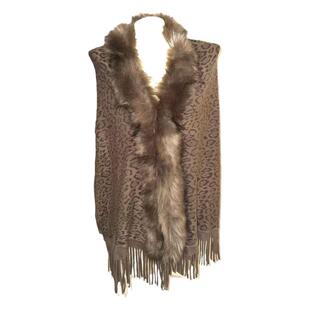 【AGD】RubyDoll毛毛豹纹针织流苏披肩女新款欧美休闲宽松毛衣