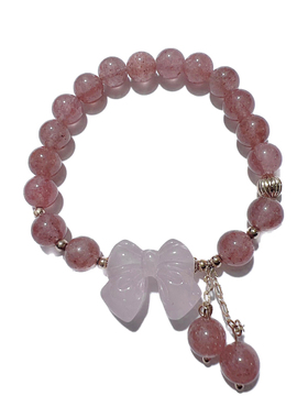 新中式轻奢蝴蝶结草莓晶手链女