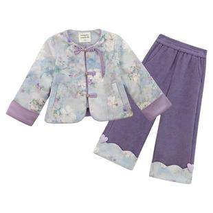 女童新中式唐装秋冬2025新款儿童盘扣汉服外套女孩国风阔腿裤套装