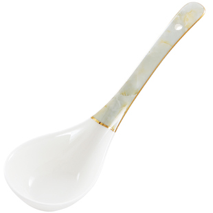 描金骨瓷大汤勺粥勺家用汤勺汤匙调羹长柄大马戈勺轻奢陶瓷餐具勺