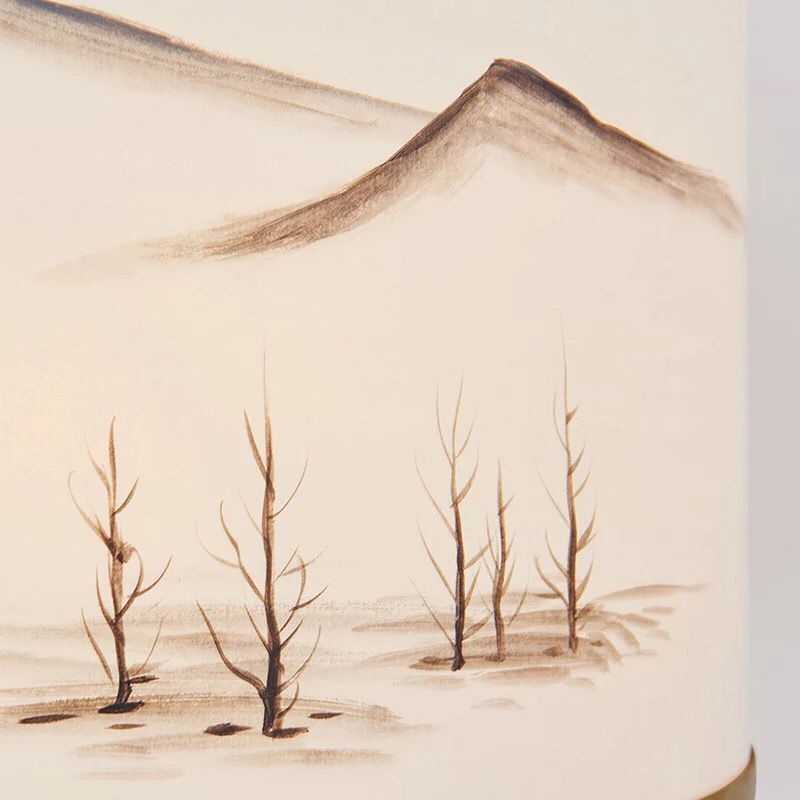 现代简约新中式古风山水画纸罩设计师客厅卧室金属创意LED台灯