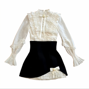 越韩小鱼Musefish 萝拉小姐 法式气质衬衫千金风高腰半裙两件套装