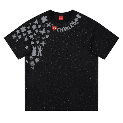 查尔斯桃心满天星涂鸦情侣短袖