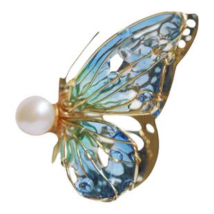 灵扬手作鹦鹉梨同款渐变色蝴蝶耳钉原创小众设计珍珠锆石耳饰女