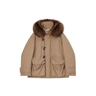 CONCISE-WHITE简白2025秋冬新品工装派克羽绒服毛领鹅绒外套女