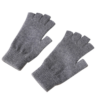 纯羊毛半指手套男女分指保暖加厚时尚针织冬季骑行办公室写字手套