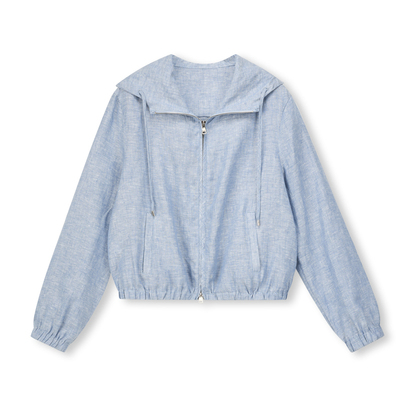 PRE PREWORKS老钱风简约气质双色全亚麻拉链连帽防晒外套