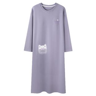 高个子春秋季长裙女士长袖睡衣休闲宽松韩版连衣裙纯棉家居服裙子