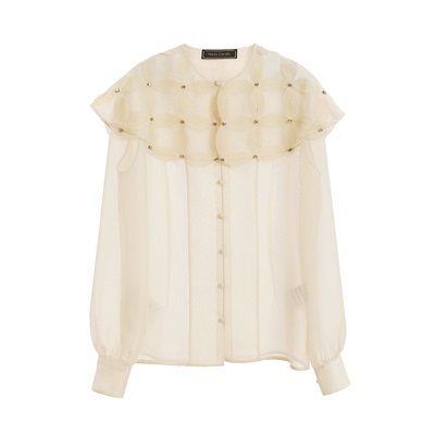 NancyCavally超仙钉珠花瓣衬衫