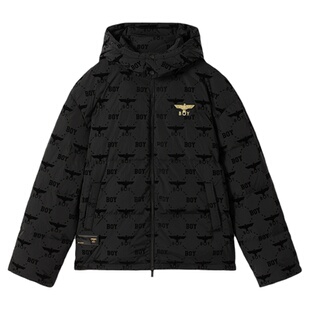 【黑鹰潮绒】BOYLONDON羽绒服冬情侣满印植绒保暖90绒外套N28901