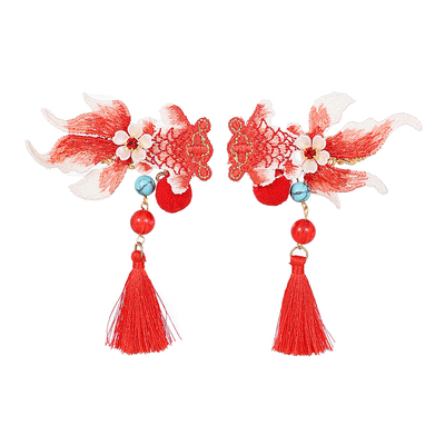 古风汉服儿童新年红色发夹头饰女