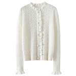 法式秘境~重工挑花镂空100%纯山羊绒开衫女圆领羊绒毛衣针织外套