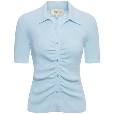 宝姿PORTSPURE女装polo小翻领彩色纽扣舒适百搭修身显瘦针织短袖