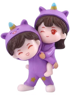 新款独角兽睡衣情侣微景观摆件