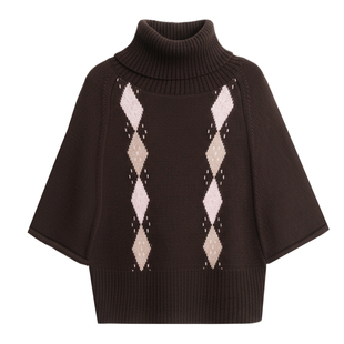 fragileheart易碎商店·菱间垂慵 复古菱格羊毛针织斗篷叠穿上衣