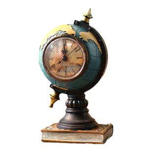 复古文艺古典时钟摆台式摆放钟表家用客厅台钟桌面小型地球仪树脂