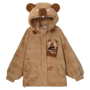 森女部落原创“卡皮巴拉”毛绒卫衣绒衫外套加绒加厚新款女装冬款