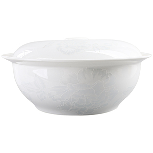 家用骨瓷带盖汤煲品锅陶瓷汤锅酒店餐具双耳防烫大汤碗方形汤盆