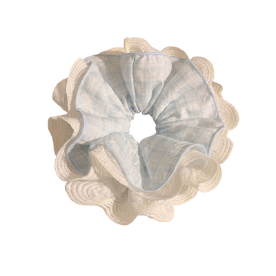 甜美多巴胺格子花朵蕾丝大肠发圈