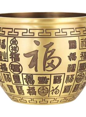 纯铜小招财缸零钱缸米缸摆件全黄铜器聚宝盆彩绘百福缸装饰工艺品