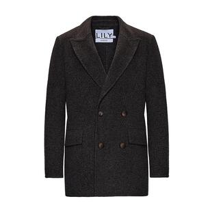 LILY2025冬新款羊毛桑蚕丝混纺老钱风廓形气质通勤毛呢西装外套女