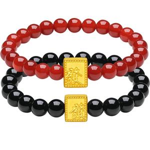周六福黄金手串發财手链男女足金红黑玛瑙串珠定价情侣节日礼物