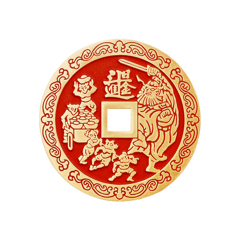 纯黄铜朱砂钟馗汽车钥匙挂件招聚运偏财横财钥匙扣铜钱日进斗金男