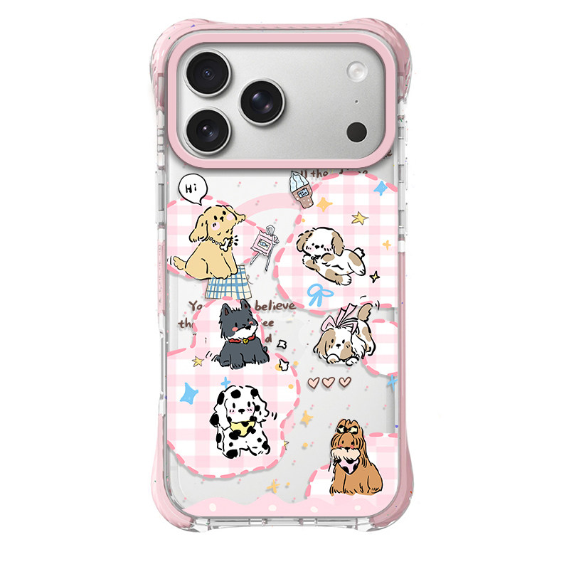 磁吸亚克力半透四角防摔适用iphone17promax苹果16pro卡通15小众14男女甜美ins包相机AI键粉蓝边框小狗手机壳