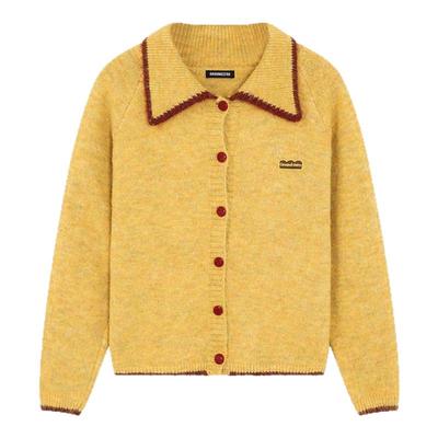 i.t GROUNDZERO2025秋冬黄色长袖保暖翻领撞色毛衣针织开衫女