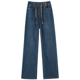 高中初中女生浅蓝色牛仔裤子加长版高个子大童春季新款阔腿牛仔裤