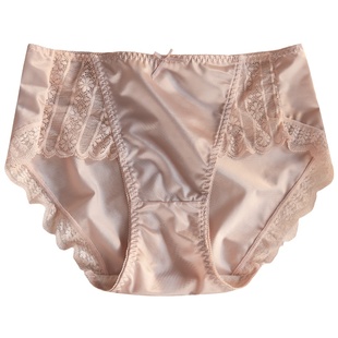 新款内裤女士无痕紫杉醇抗菌裆蕾丝性感中腰夏季薄款缎面女式短裤