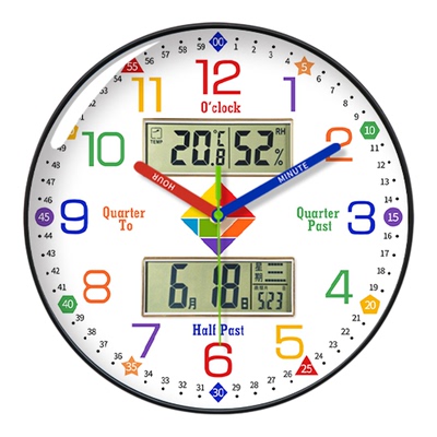 早教多彩数字学习双日历静音挂钟