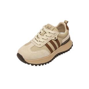 三福女运动鞋冬季千禧复古撞色圆头增高厚底慢跑鞋女鞋848578